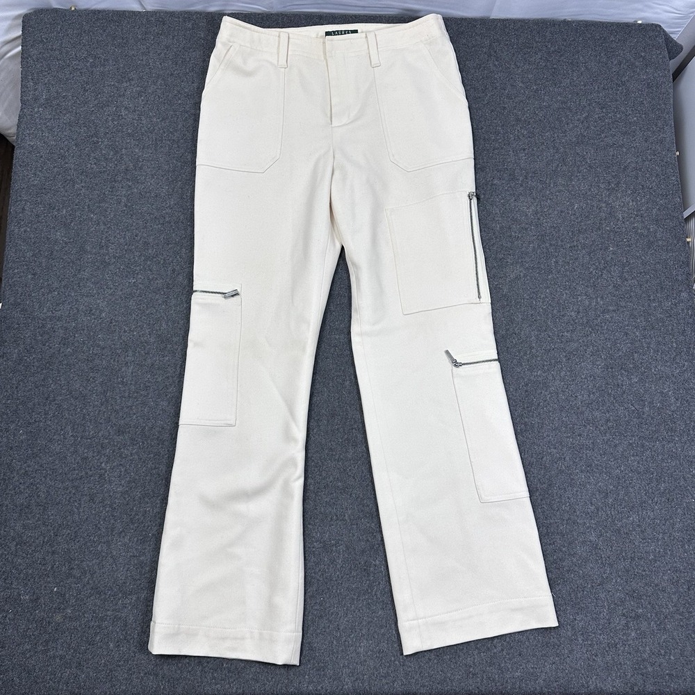Lauren Ralph Lauren Wool Cargo Pants Straight Leg Cream Size 4